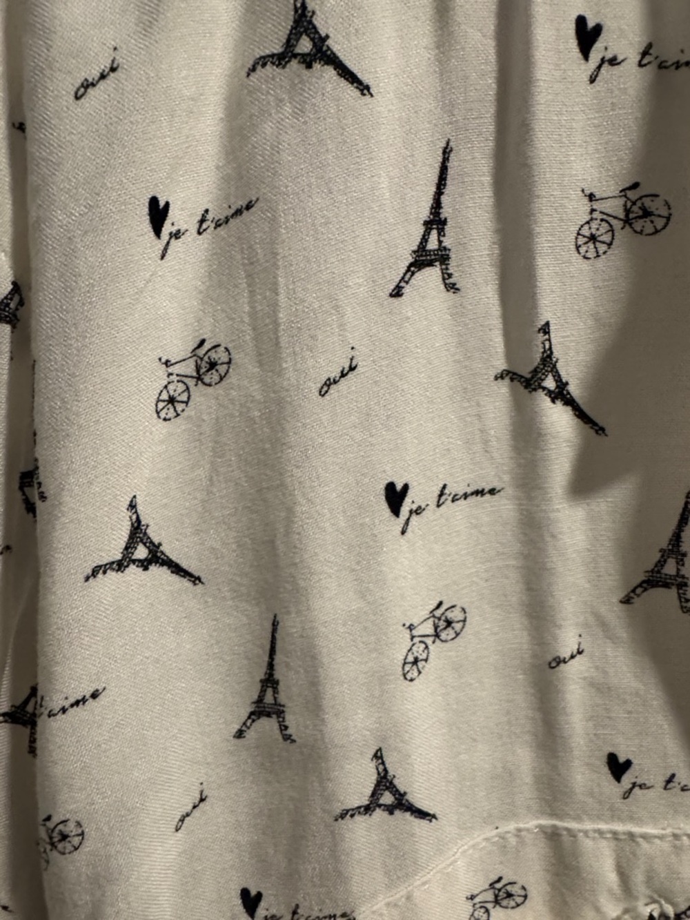 Paris Motif Cotton Top in Ivory with Black Print